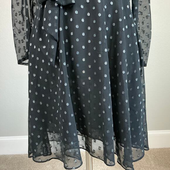 Walter Baker Polka Dot Chiffon Long Sleeve A-Line Dress Black and Silver Size 8 - Picture 8 of 12
